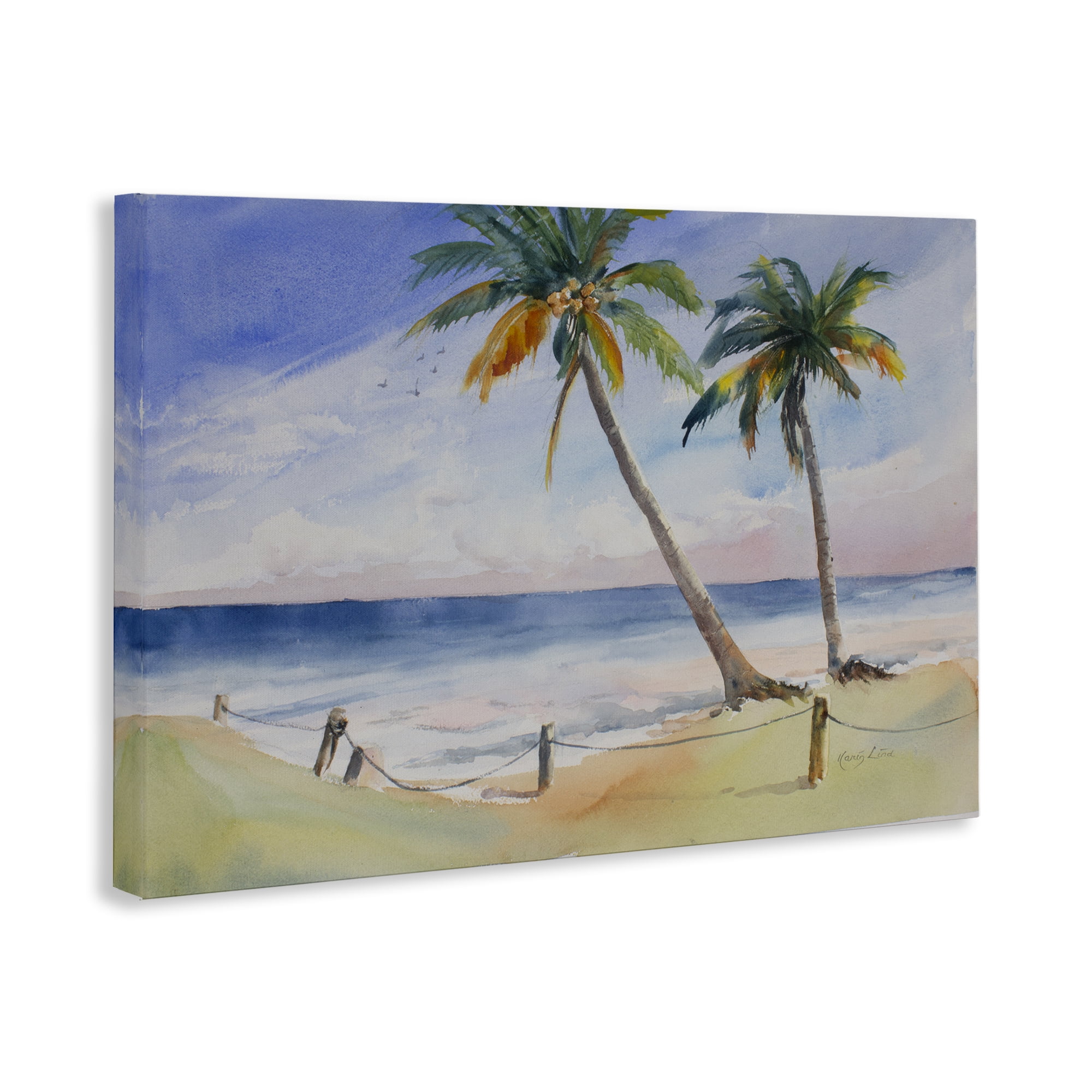 Stupell Industries Two Palms Beach Sunset Nautical & Beach Painting Wrapped Canvas Art Print Wall Art, 36 x 24