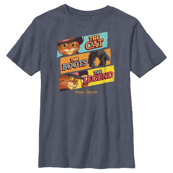 Boy's Puss in Boots: The Last Wish The Cat The Boots The Legend  Graphic Tee Navy Blue Heather Medium