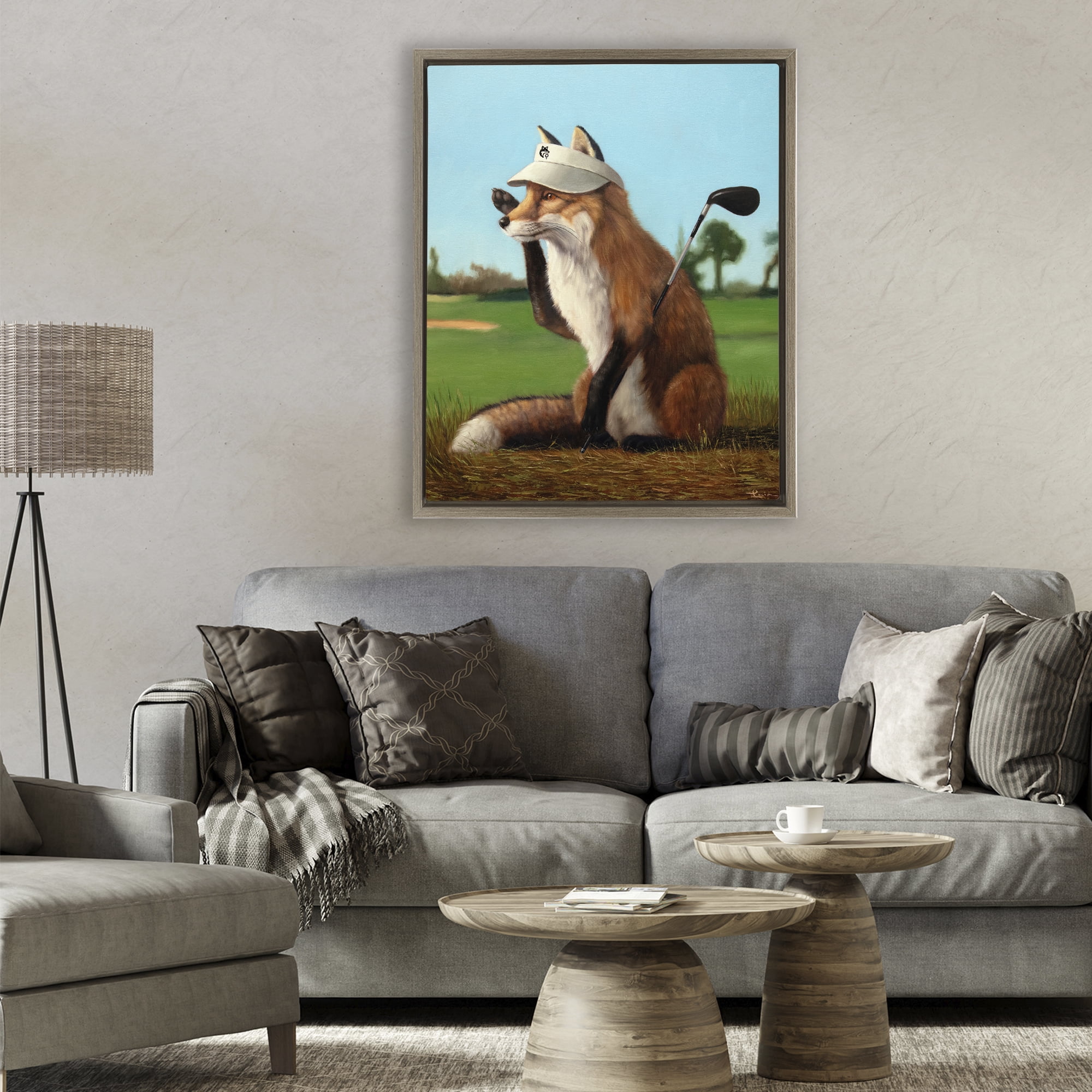 Stupell Industries Fox Drive Golfer Brown Framed Floater Canvas Wall Art, design by Lucia Heffernan