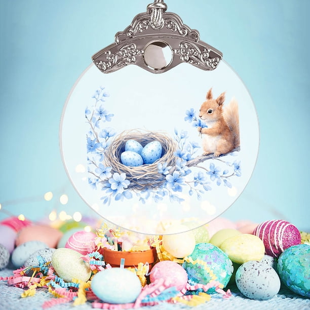 Uuiauoio Glass Easter Ornament 2D Flat Pendant with Bunny Egg Designs for Tree Gift Basket Filler Holiday Party Decorations Keepsake