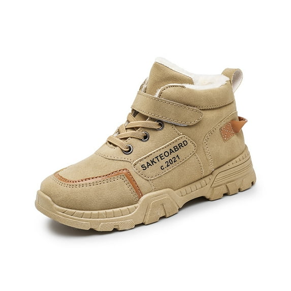 Boys Winter Hiking Shoes Artificial Fur Lined Warm Sneaker Velcro Non Slip Ankle Boots for Outdoor