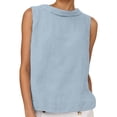 thumbnail image 3 of YUEHUA Women's Linen Blend Sleeveless Top, Rolled Neck Tank Blouse, Loose Fit Breathable Casual Summer Shirt for Office & Daily Wear, 3 of 6
