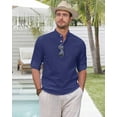 thumbnail image 3 of sogami Men's Cotton Linen Henley Shirts Long Sleeve Casual Button Down Shirt Roll-up, 3 of 7