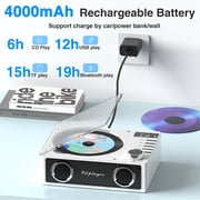 Greadio Bluetooth CD Players Portable with Remote Control, 4000mAh Rechargeable CD Player, CD Players for Home with Speakers , Supports USB, TF, AUX, Optical Input, 1 Count