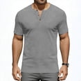 thumbnail image 2 of UVEASISHA Business Casual Henley Shirts for Men Ribbed Short Sleeve Collarless Tee Slim Fit Comfy Button Up T-Shirt Solid Color Office Shirt Gray L, 2 of 7