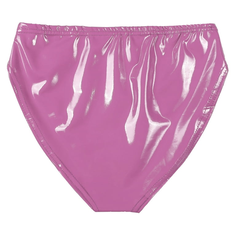 YIZYIF Womens Wetlook PU Leather Briefs Underwear Low Rise Latex Panties  for Night Club Pole Dance Hot Pink XL