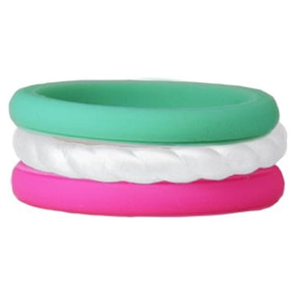 Teal, White, Pink Stackable Silicone Ring Size 4