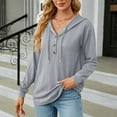 thumbnail image 7 of BLVB Women Button Up Hoodies Loose Hooded Tops Long Sleeve V Neck Pullover Casual Lightweight Drawstring Sweatshirt Gray, 7 of 7