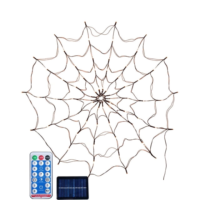 Lksixu Halloween Decorations Halloween Arachnid Web Lights 1M Diameter 60 LED With Black Spider, Water Proof Purple Net Lights, Remote Control, Halloween Decorations For House Garden for Party