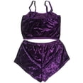 thumbnail image 3 of Aunavey Women's Velvet 2 Piece Outfit Spaghetti Strap Sleeveless Crop Top+ Shorts Set, 3 of 4