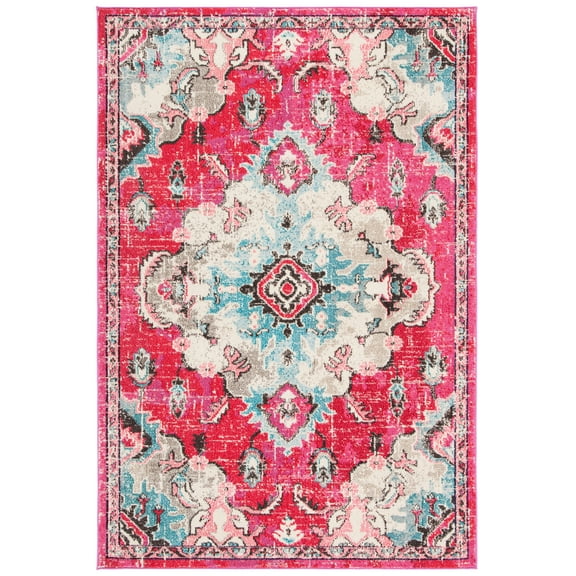 SAFAVIEH Madison Elinor Traditional Distressed Area Rug, Fuchsia/Light Blue, 5'3" x 7'6"