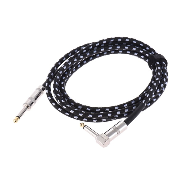 3 Meters/ 10 Feet Electric Guitar Bass Musical Instrument Cable Cord 1/4 Inch Straight to Right Angle Plug Black White Woven Jacket