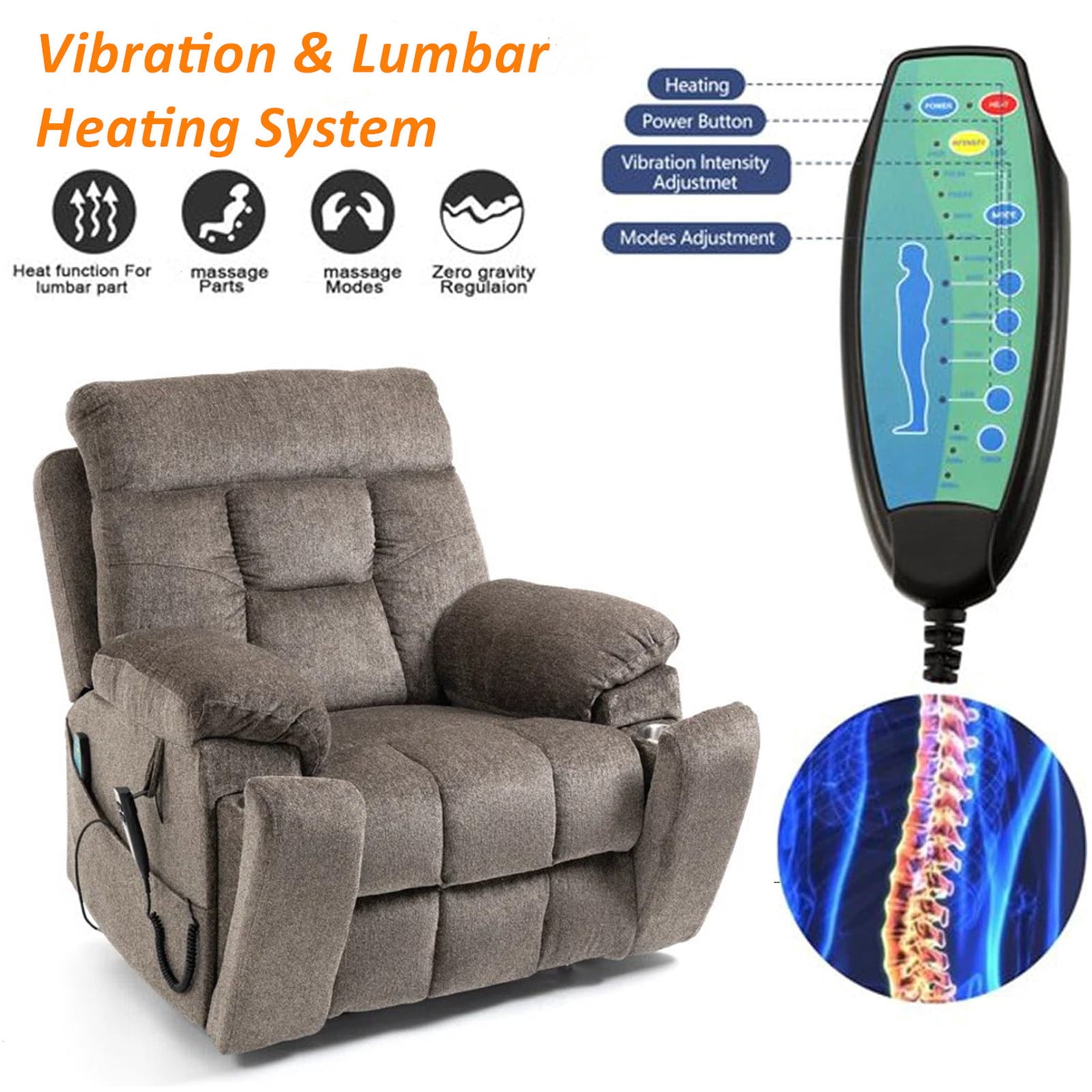LITVZ Large Power Lift Recliner Chair for Elderly, Oversized Lift Chair with Heat and Massage, 26in Extra Wide, Big Man 400lbs, Hidden Cup Holder Lay Flat Recliner Chairs for Sleeping