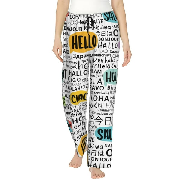 Fotbe Hello Pantalones de Pijama para Mujer, Pantalones de Dormir, Pantalones Pj con Cordón y Bolsillos-Small