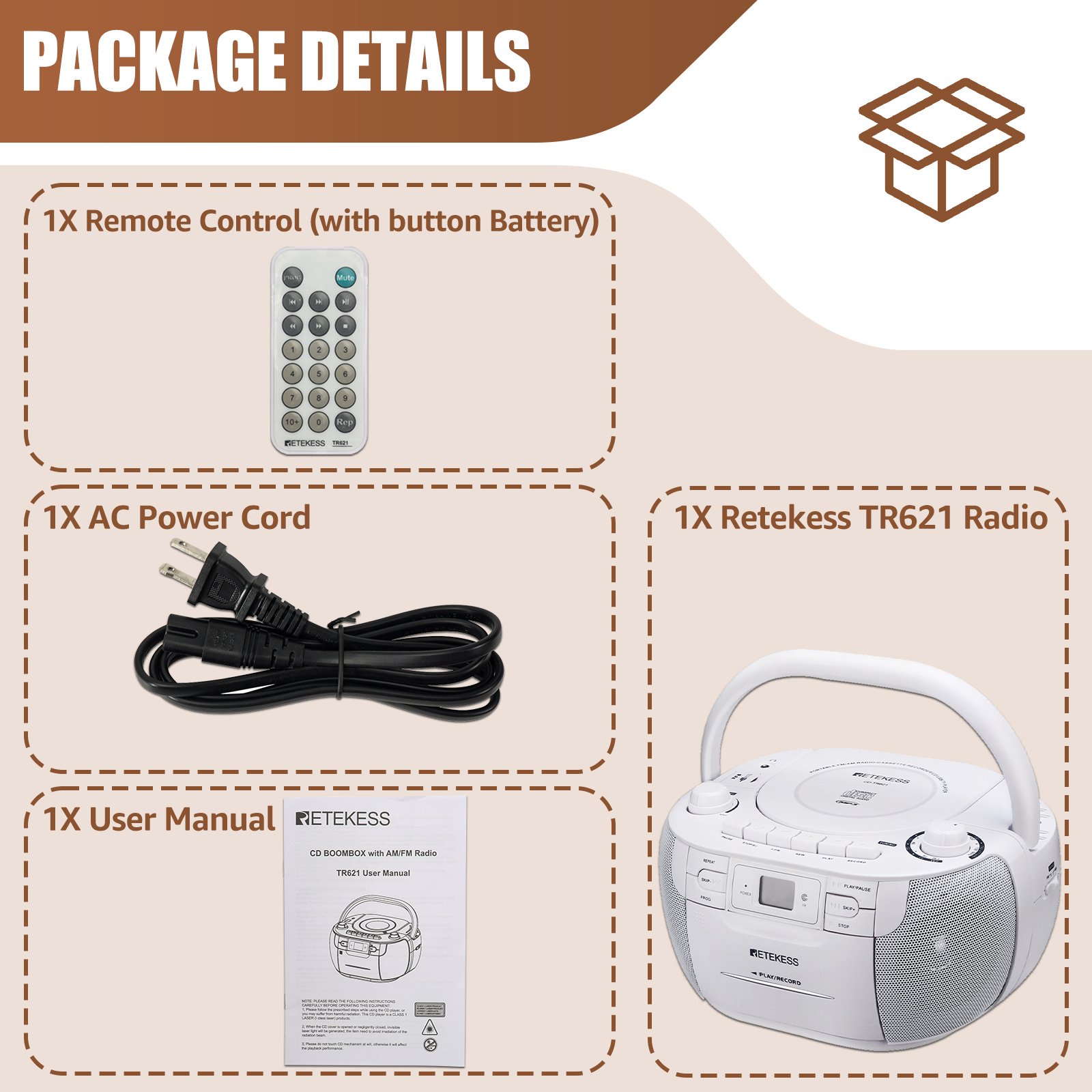 Retekess Tr621 Cd And Cassette Player Combo Portable Boombox Am Fm Radio Tape Recording 3115