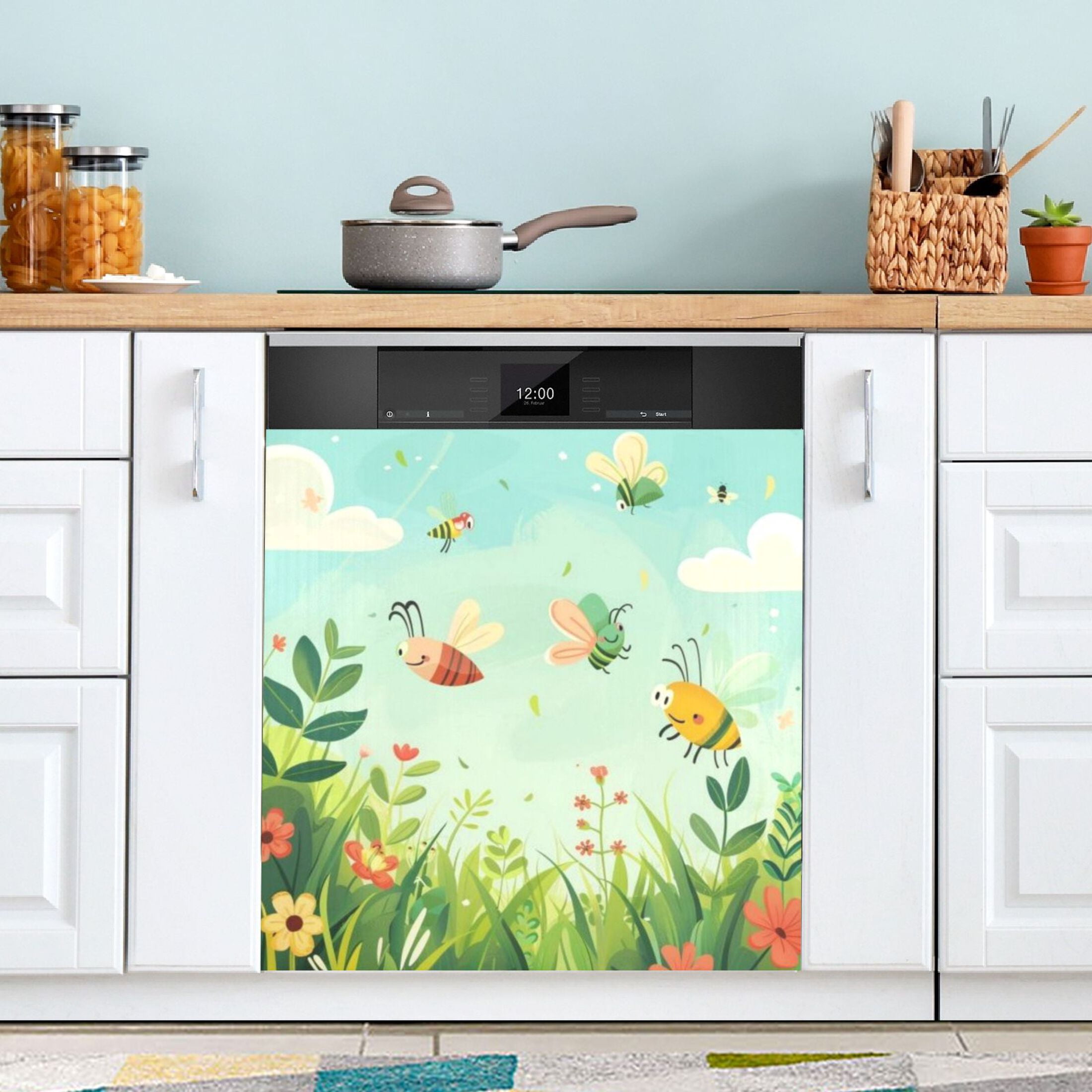 Dishwasher Magnetic Sticker 23x26 Inch Refrigerator Magnetic Sticker Washing Machine Magnetic Sticker Kitchen Panel Magnetic Sticker Home Decor Yellow Bees and Pink Bees