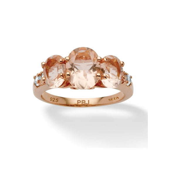 PalmBeach Jewelry 2.82 TCW Oval Cut Simulated Pink Morganite and Cubic Zirconia 18k Rose Gold-Plated Sterling Silver Ring