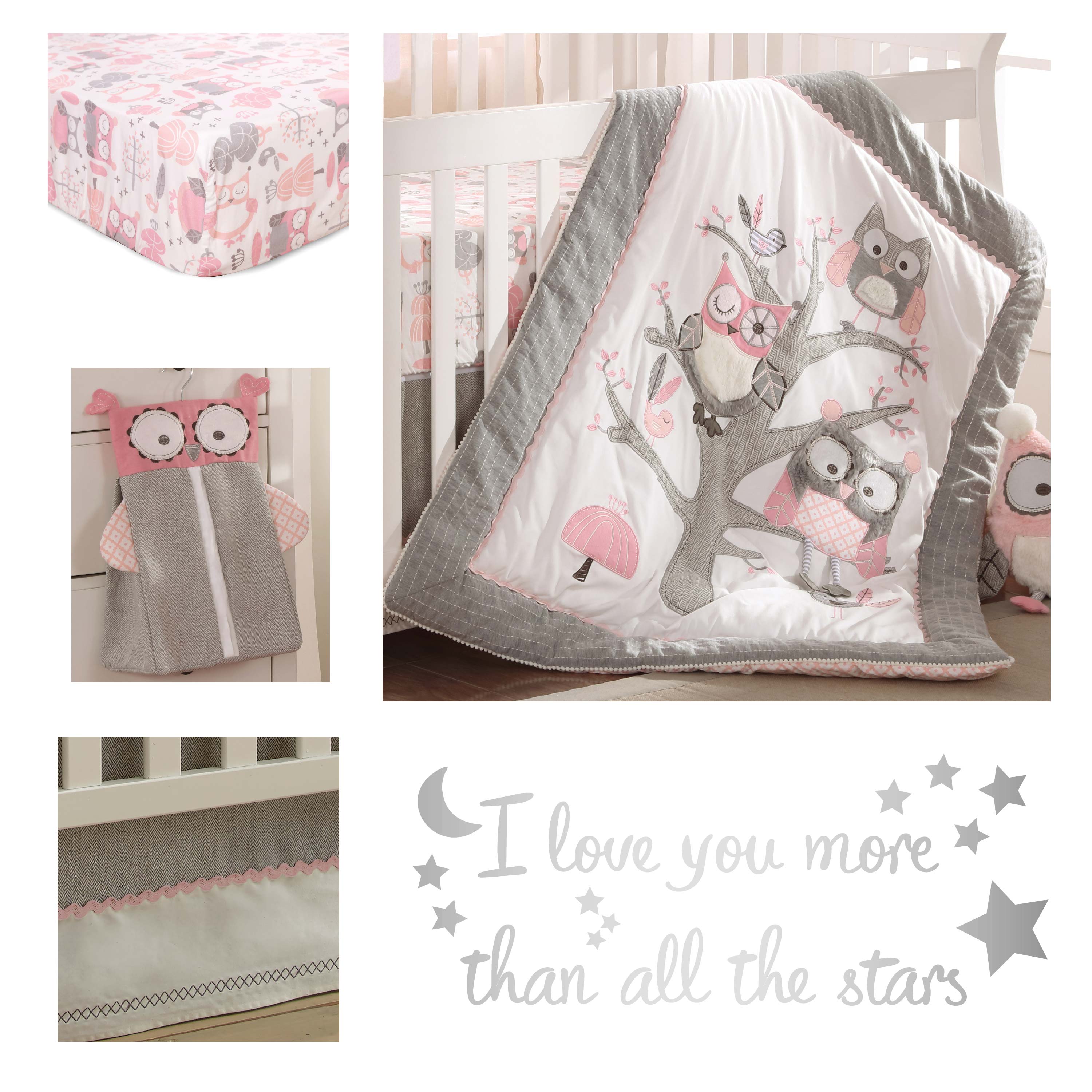 Levtex Baby Night Owl 5 Piece Crib Bedding Set - Pink