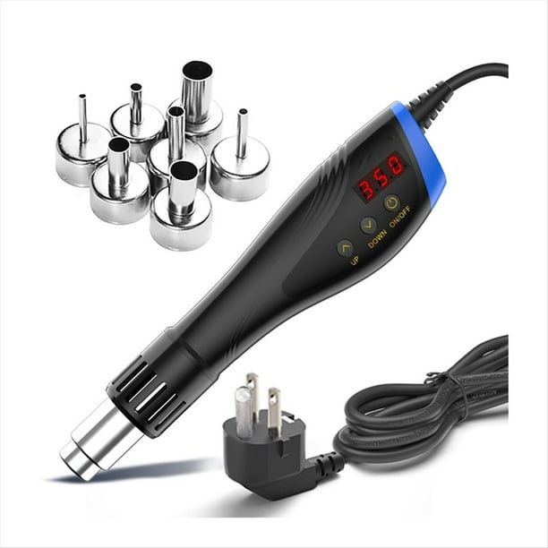 Juego de Herramientas de Soldadura de Aire Caliente de Mano de 600 W con 7 Boquillas, Pantalla Digital LCD - Soplador Térmico para Soldar ENCHUFE de EE. UU.