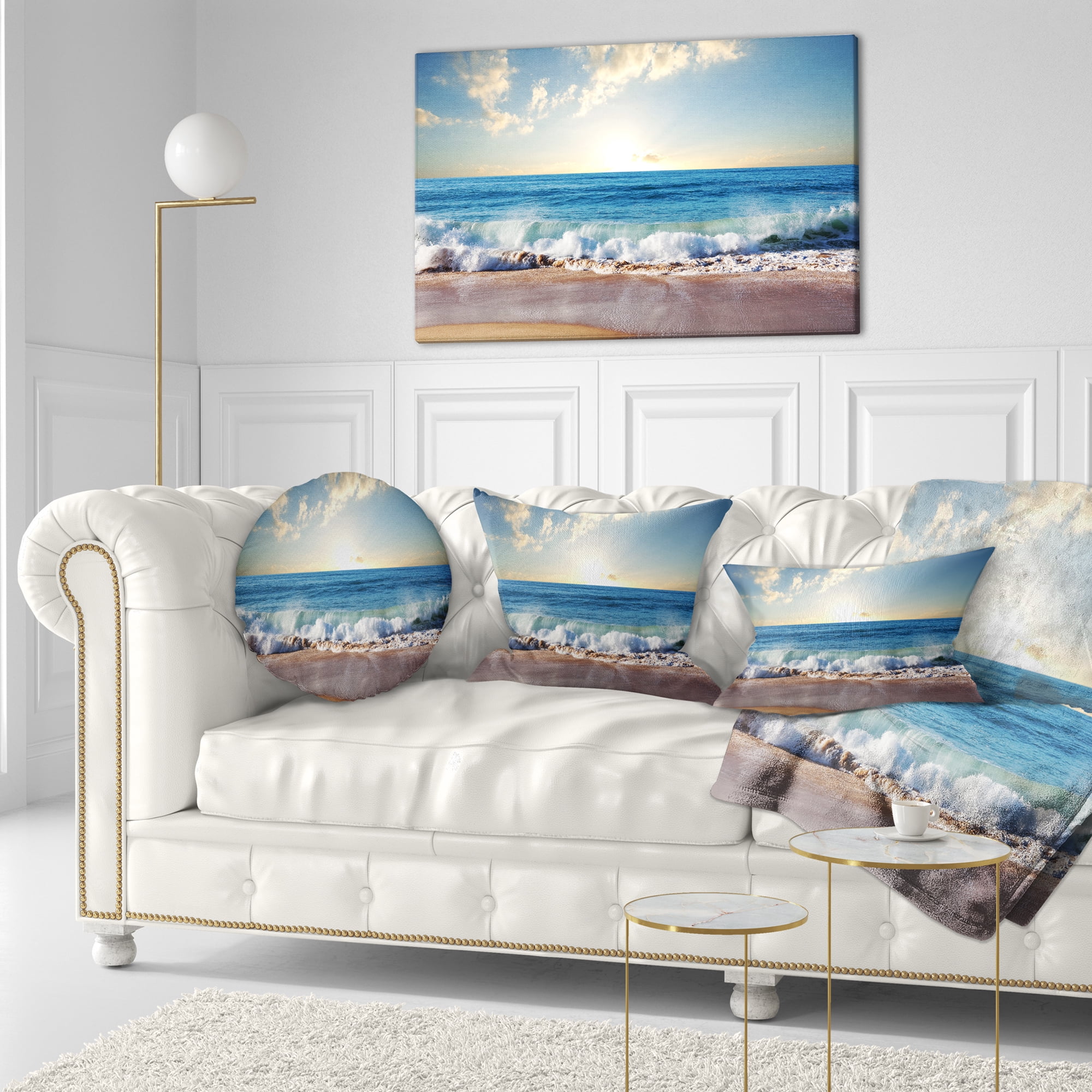 Designart Sea Sunset - Seascape Photography Throw Pillow - 12x20