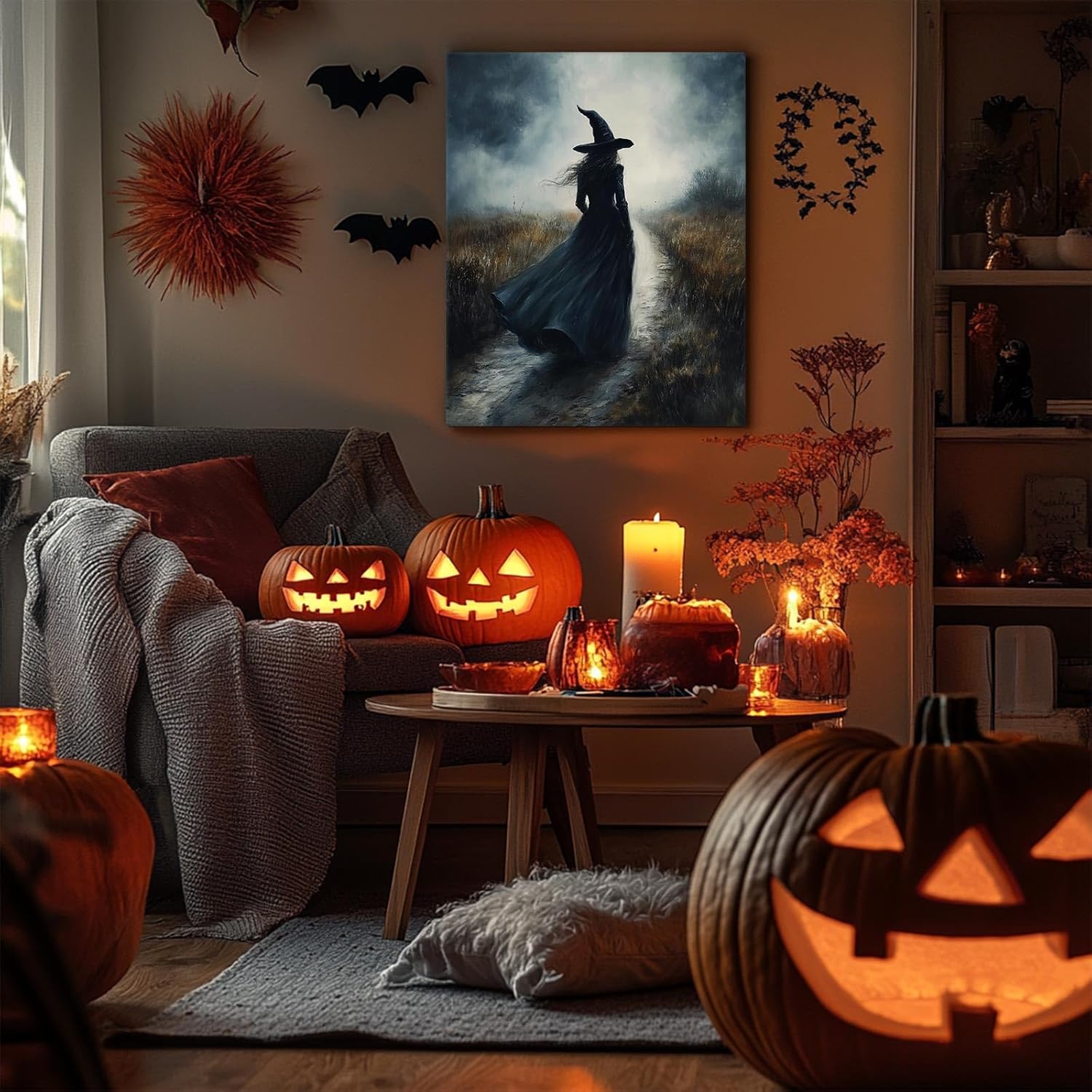 ART Halloween Canvas Wall Decor, Nature Witch Print dark academia Halloween Poster Vintage Witchy Mystic Gothic Home Decor for Family Bedroom Decor&nbsp;