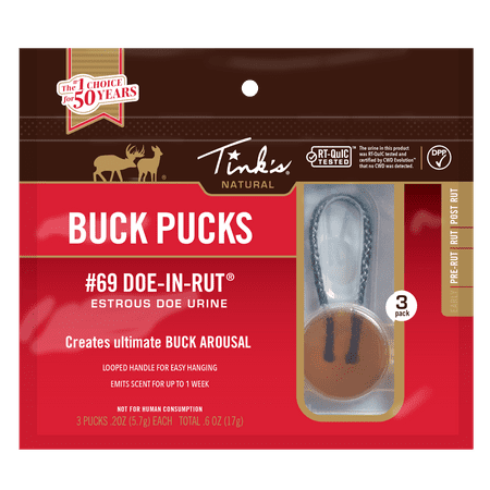 UPC: 0049818216272 | Tink s Game W6340 #69 Doe-In-Rut Estrous Doe Urine Pucks (3 Pack) Scent Lure