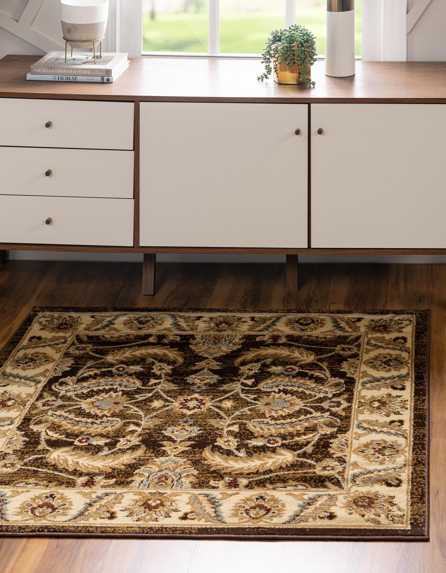 Aditi Collection Rug 4' Square Brown Low Rug Perfect For