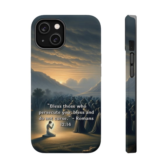 DistinctInk Tough Case for Apple iPhone 13 MINI (5.4" Screen), Compatible with MagSafe Charging - "Bless and Do Not Curse: Romans 12:14 Explained"