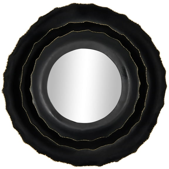 DecMode 27" x 27" Black Layered Frame Floral Wall Mirror with Layered Floral Frame