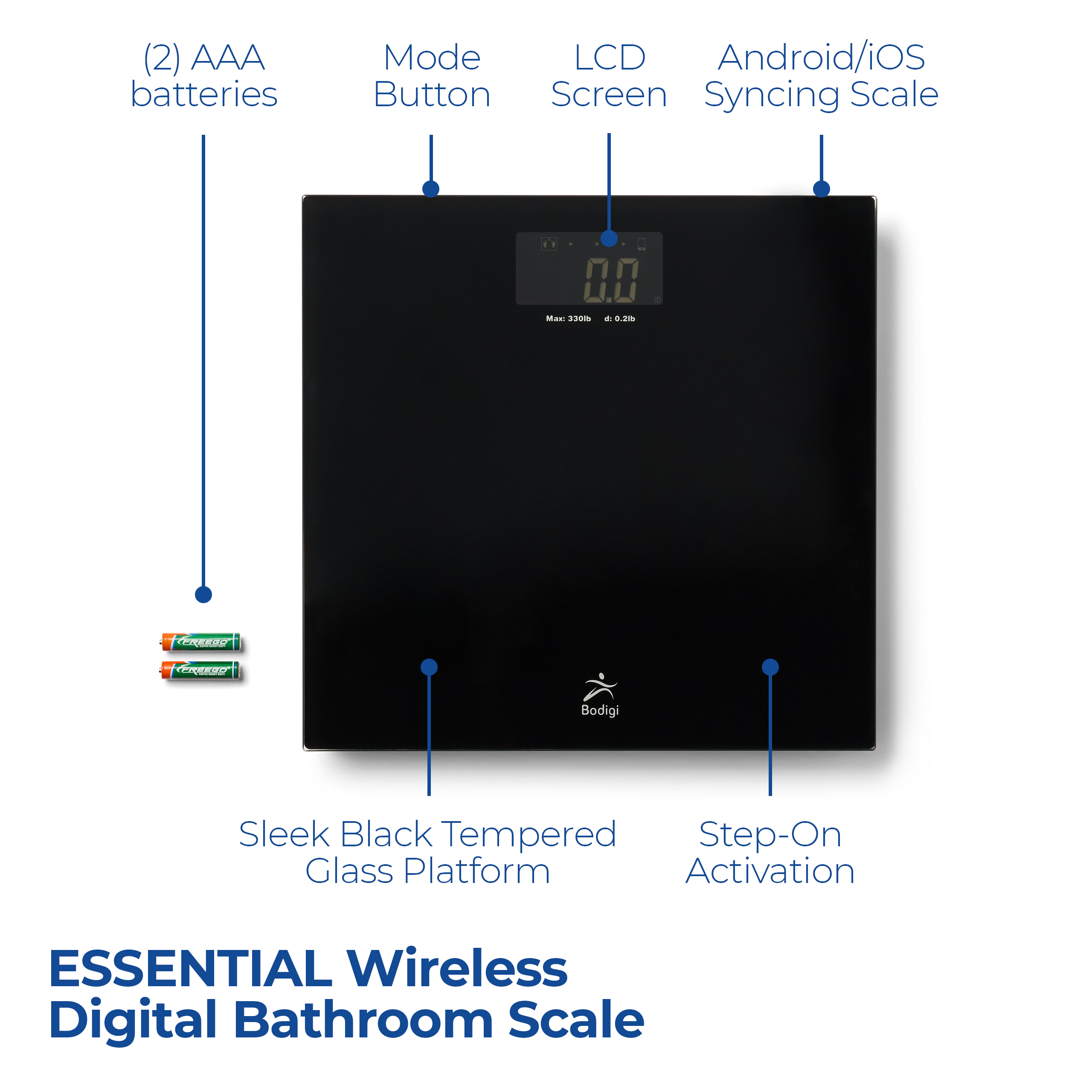 American Weigh Scales - Wireless Bodigi Smart Bathroom Android/IOS Syncing Scale - ESSENTIAL - image 2 of 3