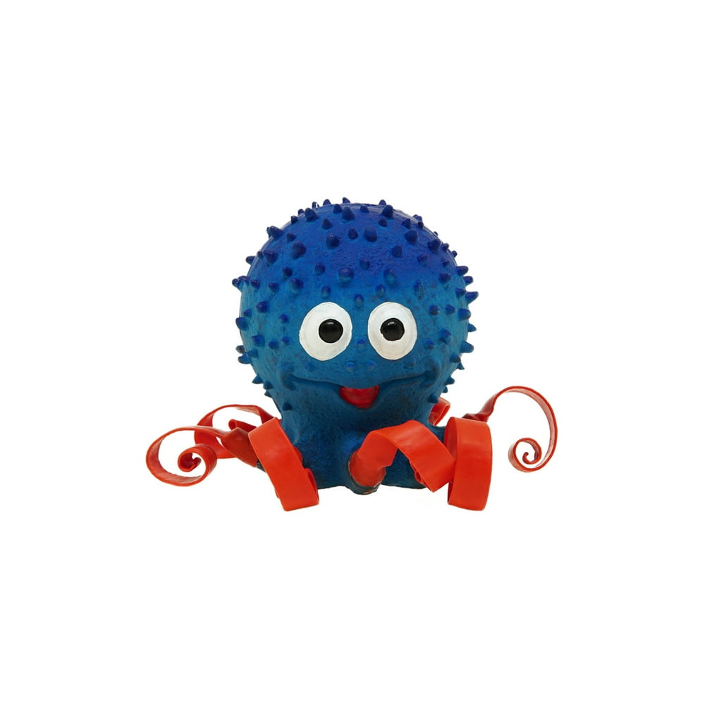 blue octopus with red tentacles rubber dog toy 2.5"