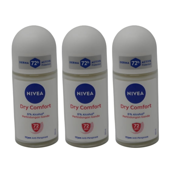 3 Pack - Nivea Dry Comfort Roll-On Deodorant, Classic Clean Fragrance, Everyday Underarm Odor Control for All-Day Comfort, 50ml