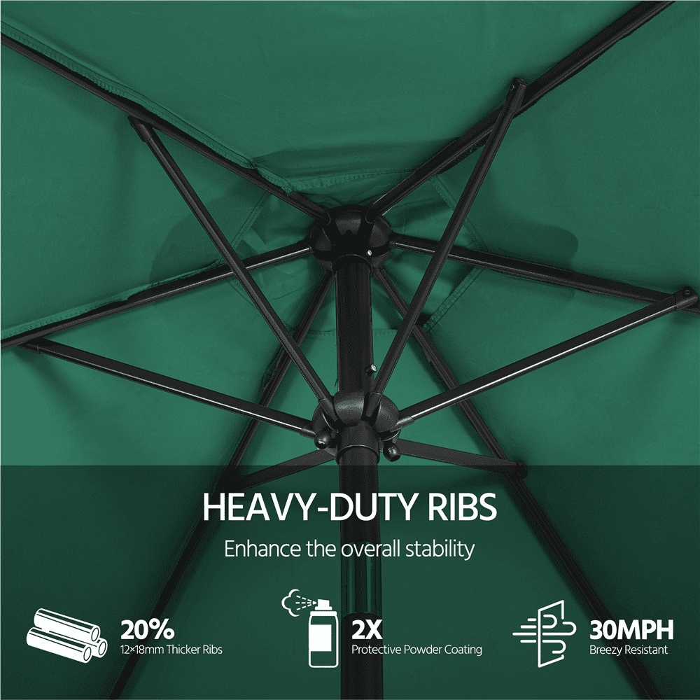 Renwick 9 Ft Outdoor Patio Umbrella with Push Button Tilt and Crank, Dark Green
