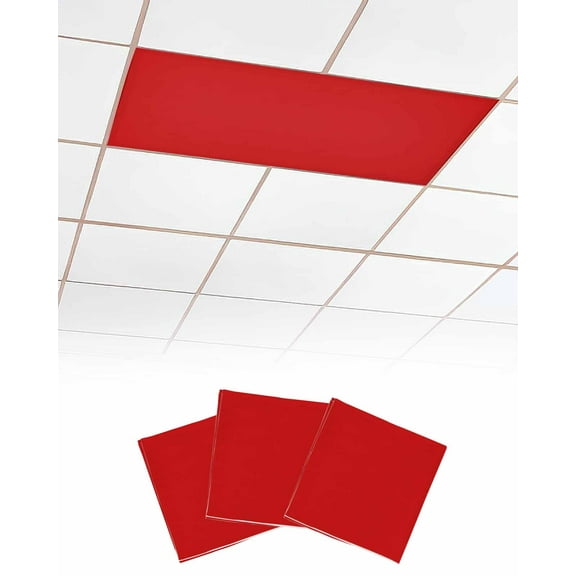 Christmas Red Fluorescent Light Covers for Ceiling Lights 4x2 feet,3 Pack Magnetic Light Filters for Classroom,Modern Simple Xmas Red Backdrop Fluorescent Light Shade Panel for Office School Drop