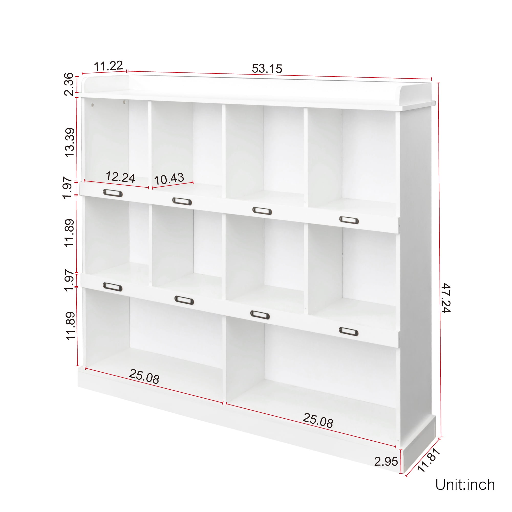 PORKISS 3 Tier Bookshelf, Wooden Bookcase with 10 Cube Storage Organizer, Freestanding Open Bookshelf for Bedroom, Living Room, Office, White