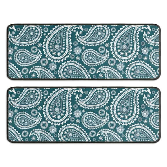Kitchen Rugs Sets Of 2,Teal Paisley Pattern Anti Fatigue Kitchen Mat Rugs Non Slip Washable,Decorative Kitchen Floor Mats for Kitchen,Sink,Laundry,17"x47" 17"x47"