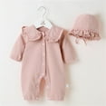 thumbnail image 4 of Bearichfupo Babys Newborn Infant Girls Solid Spring Winter Long Sleeve Button Romper Jumpsuit Hat Clothes,Sizes 0-3 Months, 4 of 4