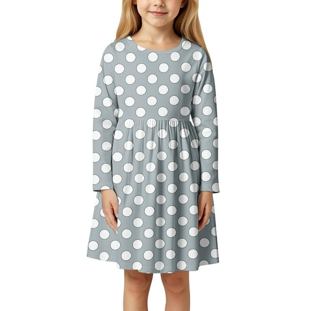 Wdgfv Robe Vintage à Manches Longues pour Filles, Robe Rétro des Années 50 Tournoyante pour Occasions Spéciales, Gris, 4-5 Ans