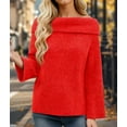 thumbnail image 5 of Women Off the Shoulder Sweater Long Sleeve Tops 2025 Fall Loose Knit Pullover Sweaters Winter Clothes Red M, 5 of 8