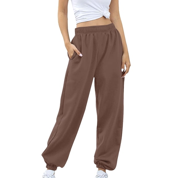 Brown Sweatpants Women's Bottom Sweatpants No Drawstring Joggers Pants Workout High Waisted Yoga Pants with Pockets Fashion Clothing