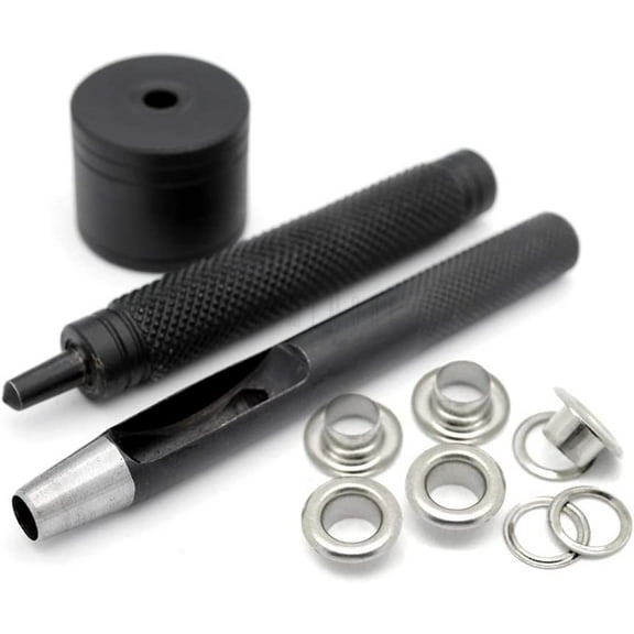 5/16" Grommet Tool Kit Eyelet Setting Tool Grommet Setter Hole Punch Cutter & Pack of 100 Grommets (5/16" (8mm) Inside Diameter)