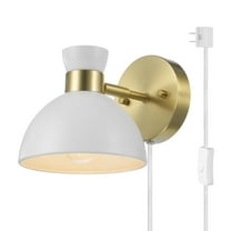 Globe Electric 1-Light Matte Brass Plug-in or Hardwire Indoor Wall Sconce with White Pivoting Shade
