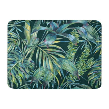 Green Bay Packers Floor Mat - KDAGR Natural Leaves Exotic Watercolor Green Tropical Ferns Dense Jungle Hand Doormat Floor Rug Bath Mat 30x18 inch