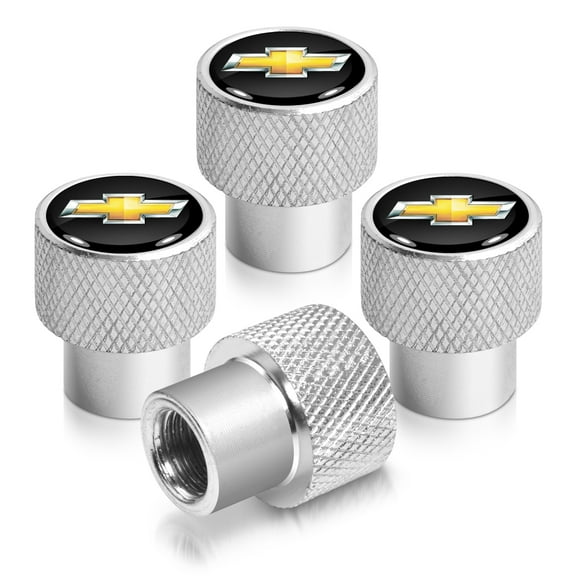 Chevrolet Golden Logo in Black on Shining Silver Aluminum Tire Valve Stem Caps