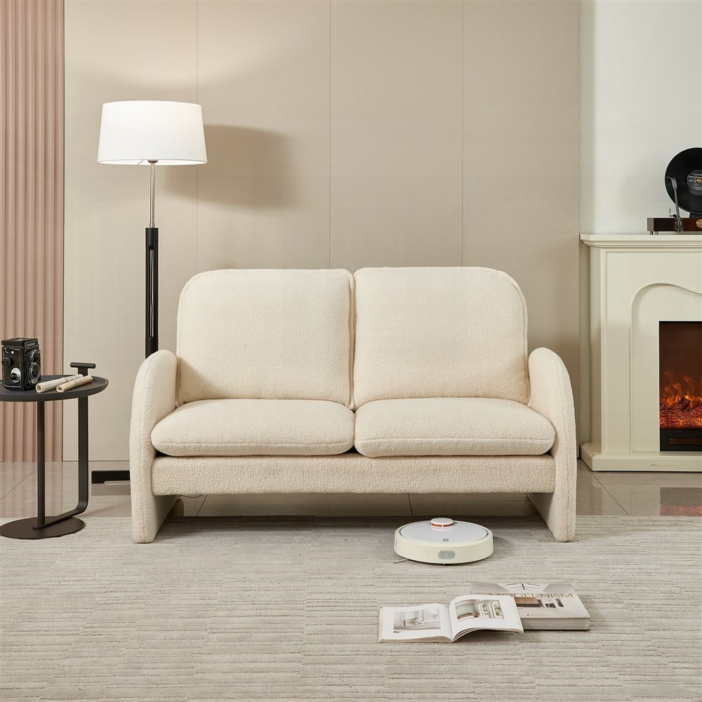 Modern Sherpa Fabric Loveseat - 59" for Living Room