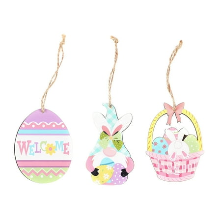 

3Pcs Easter Wooden Pendants Hanging Egg Easter Decorations Party Supplies