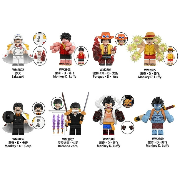 Minifiguras de Bloques de Construcción 8 Piezas: Equipo Anime Luffy Zoro Ace, Juguetes DIY de ABS para Niños