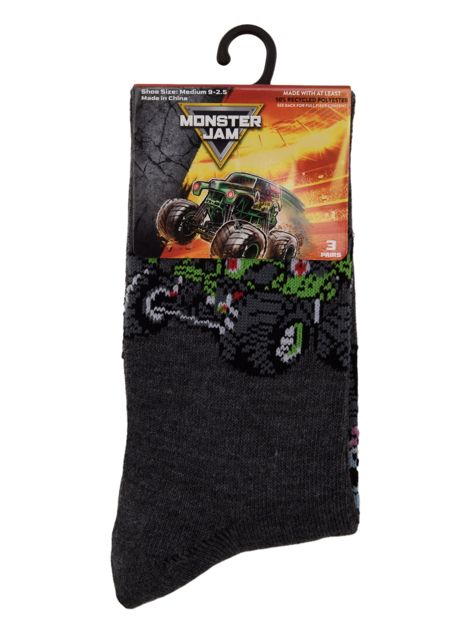 Monster Jam Boys Crew Socks, 3-pack, Sizes M
