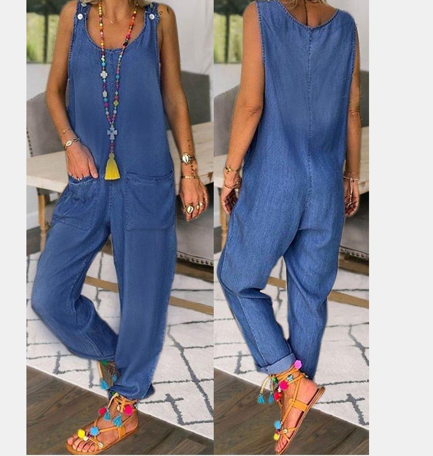 Fiere Womens Big Pockets Drawstring Casual Zipper Solid Color Formal Jumpsuit