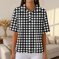 thumbnail image 5 of Plaid Polo Shirts for Women Waffle Button Collared Summer Short Sleeve Tops Lightweight Work Golf Shirt Womens Blouses Black M, 5 of 8